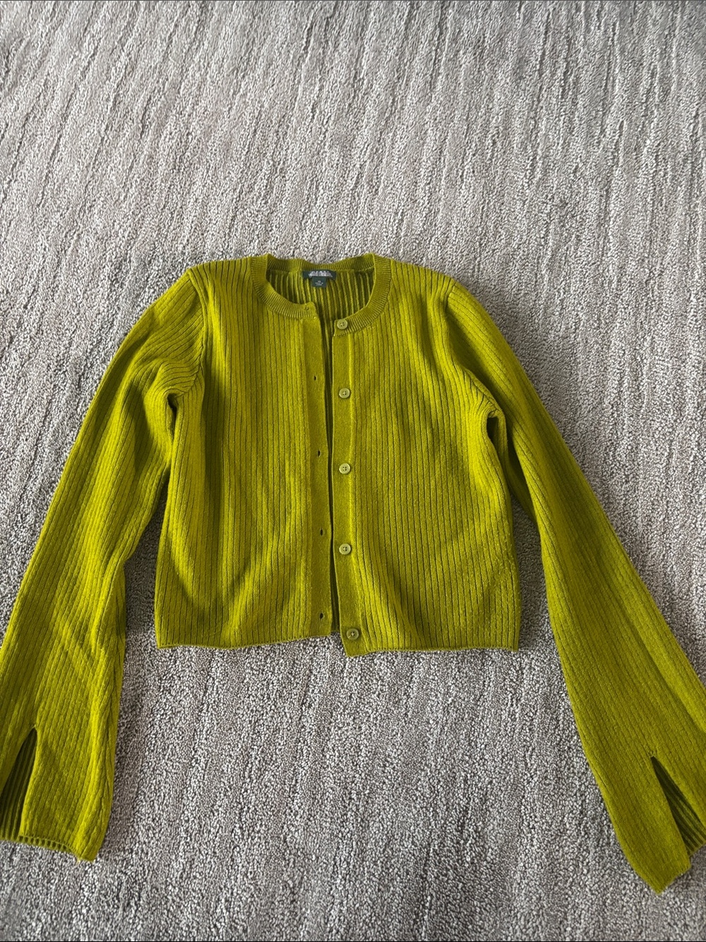 wild fable Chartreuse Ribbed Button-Front Cardigan